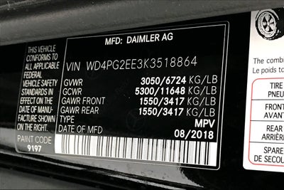 2019 Mercedes-Benz Metris Passenger Van Standard Roof 126 Wheelbase